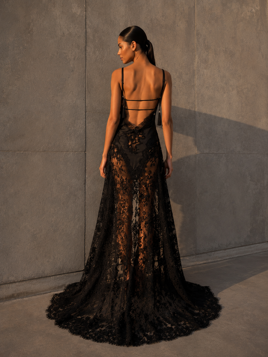 Black Lace Evening Gown