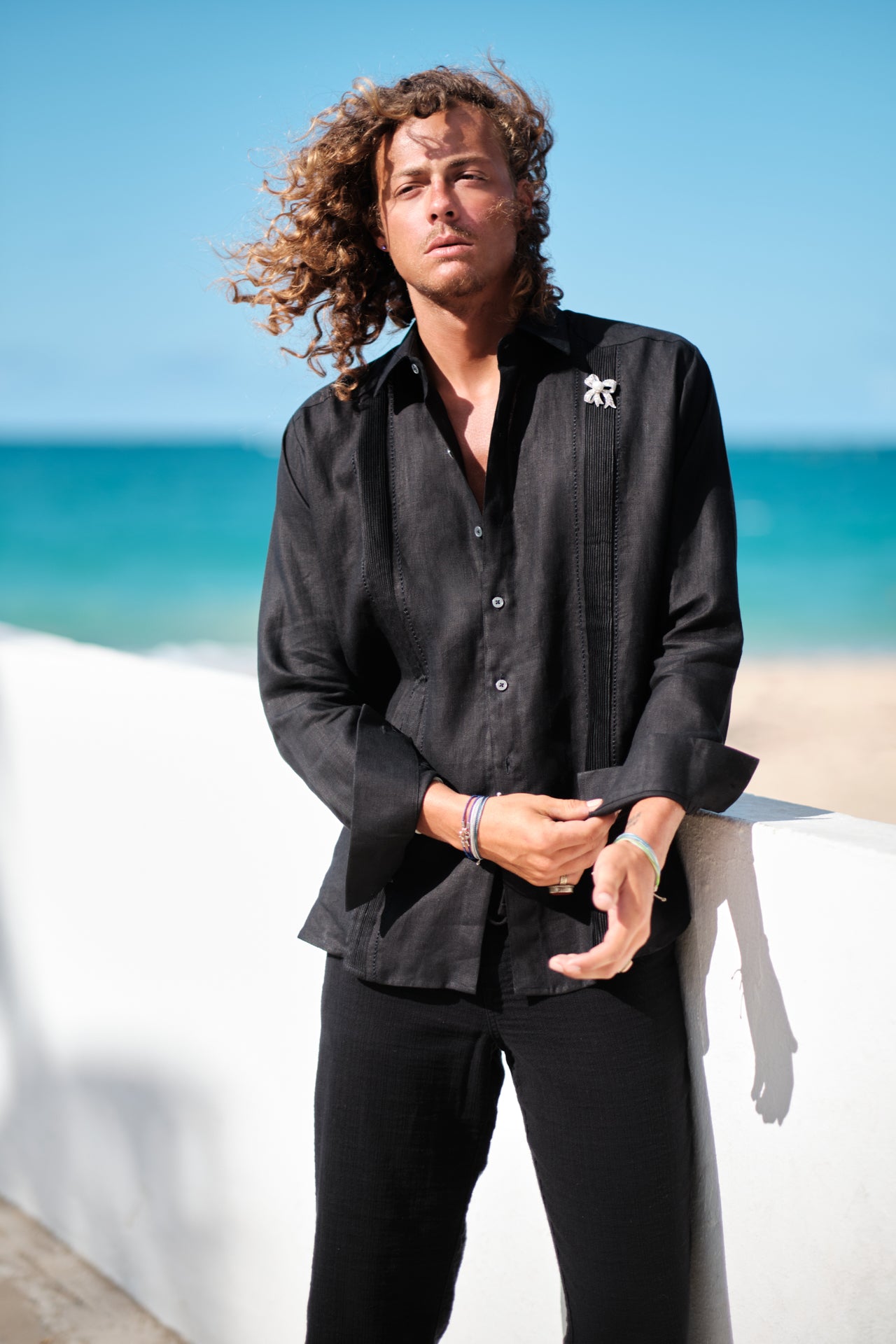 Italian Linen Shirt, Men’s Button-Down, Black Linen Shirt, Pleated Detail Shirt, Lightweight Linen Shirt, Classic Men’s Wear, Elegant Men’s Shirt, San Miguel Long Sleeve Guayabera Shirt, 100% Italian Linen shirt, classic Latin-inspired shirt, white guayabera with embroidery, embroidered guayabera, elegant long sleeve shirt, breathable linen guayabera, versatile guayabera shirt, sophisticated guayabera design
