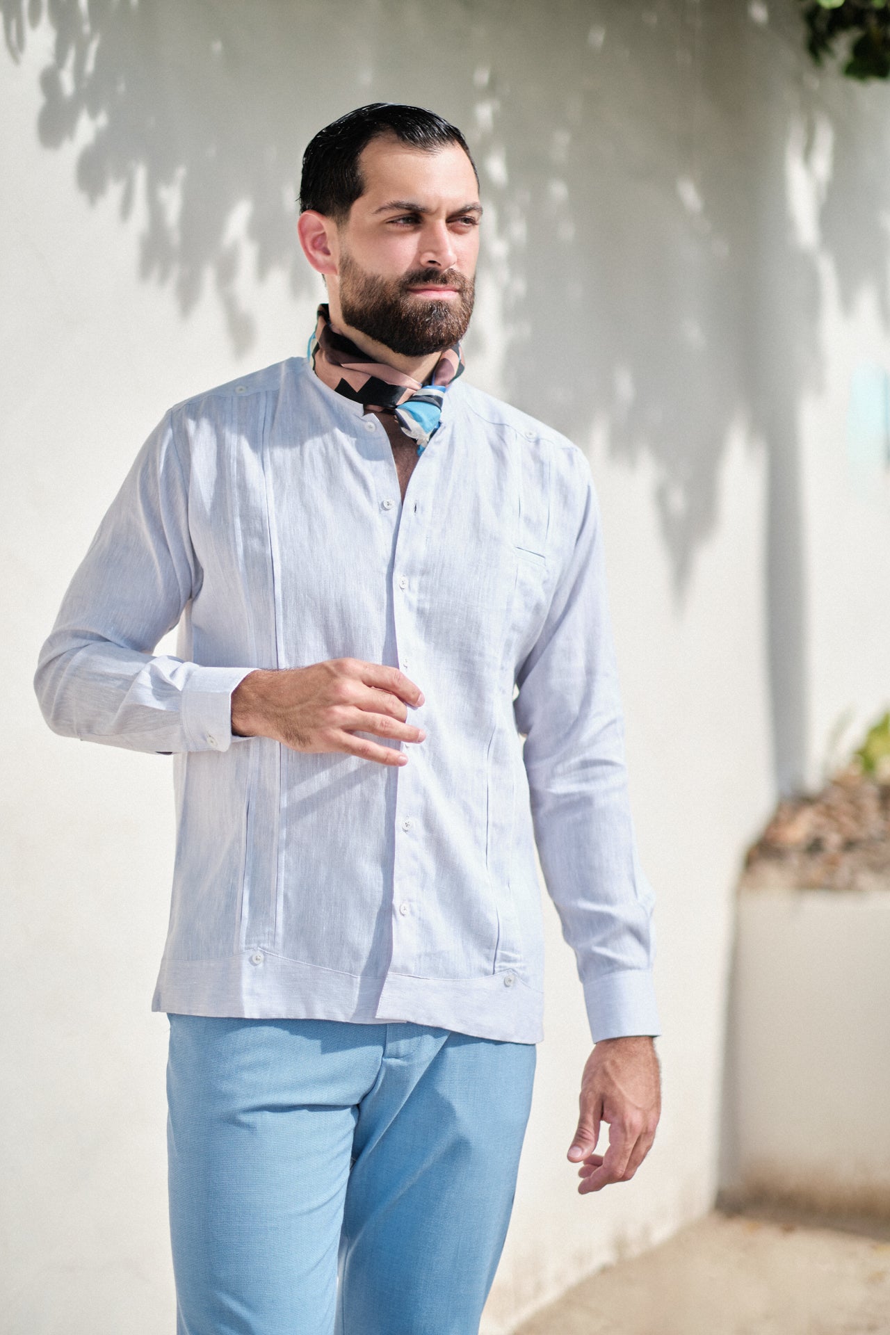 San Miguel Long Sleeve Guayabera Shirt, 100% Italian Linen shirt, classic Latin-inspired shirt, white guayabera with embroidery, embroidered guayabera, elegant long sleeve shirt, breathable linen guayabera, versatile guayabera shirt, sophisticated guayabera design
