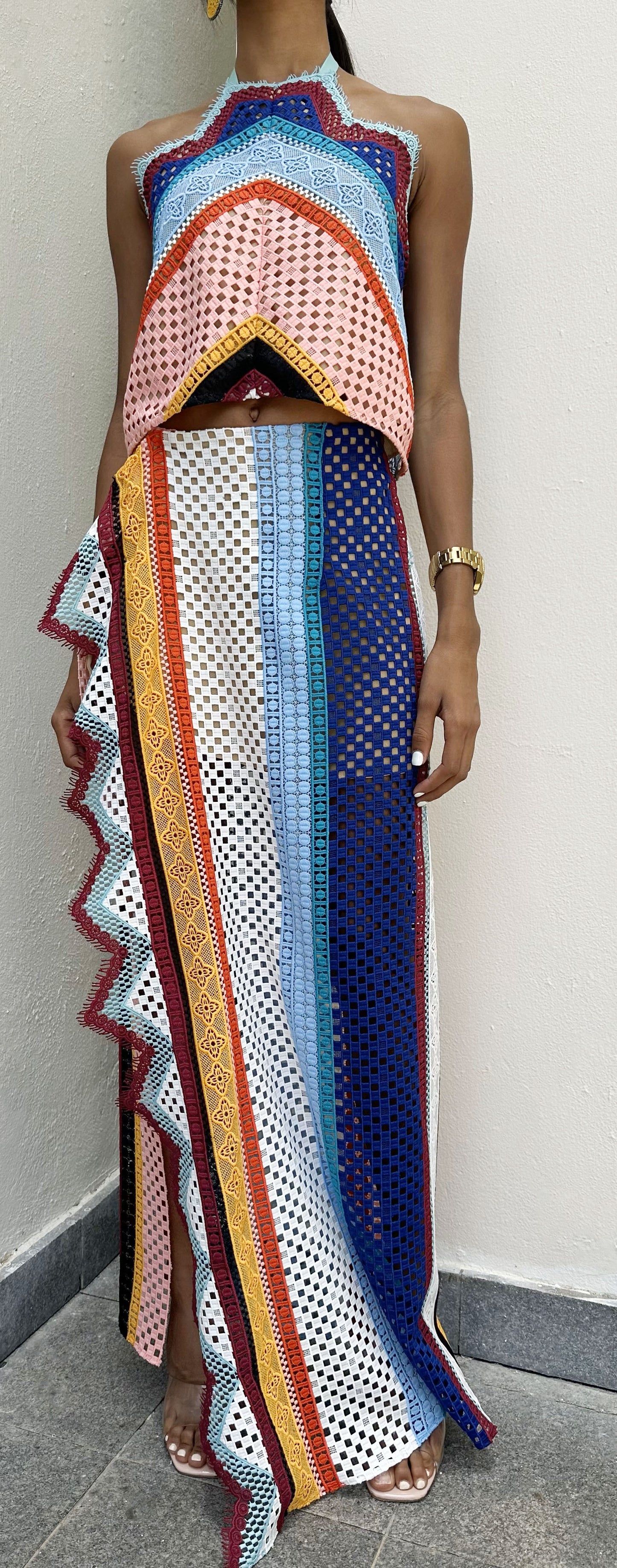 Haltermulticolor Guipur Top