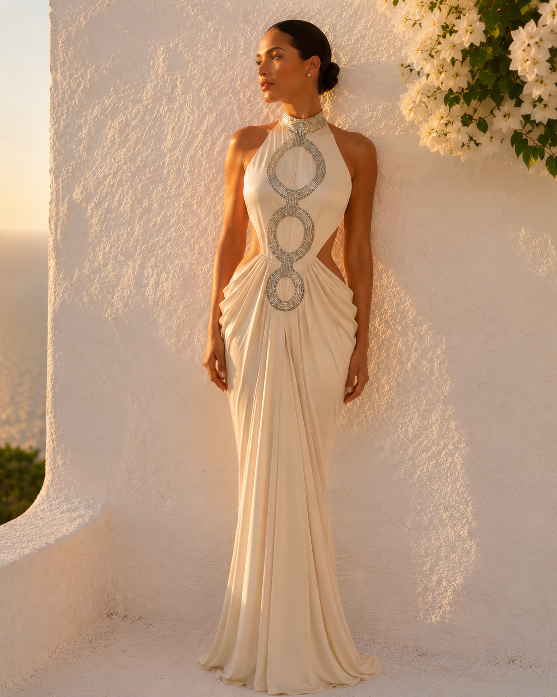 Draped Ivory Jersey Dress