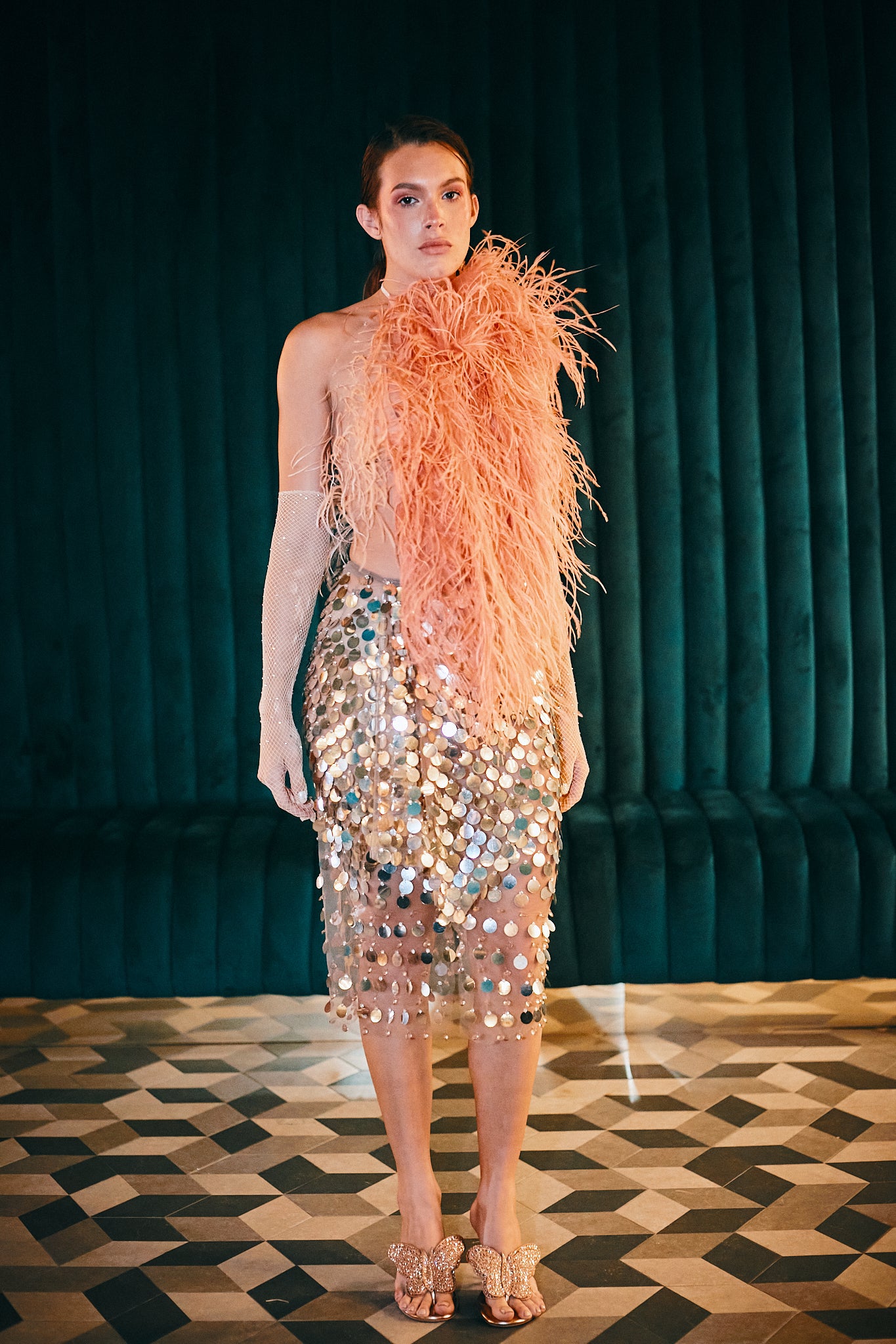 Asymmetrical Ostrich Corals Top - Pura Stella