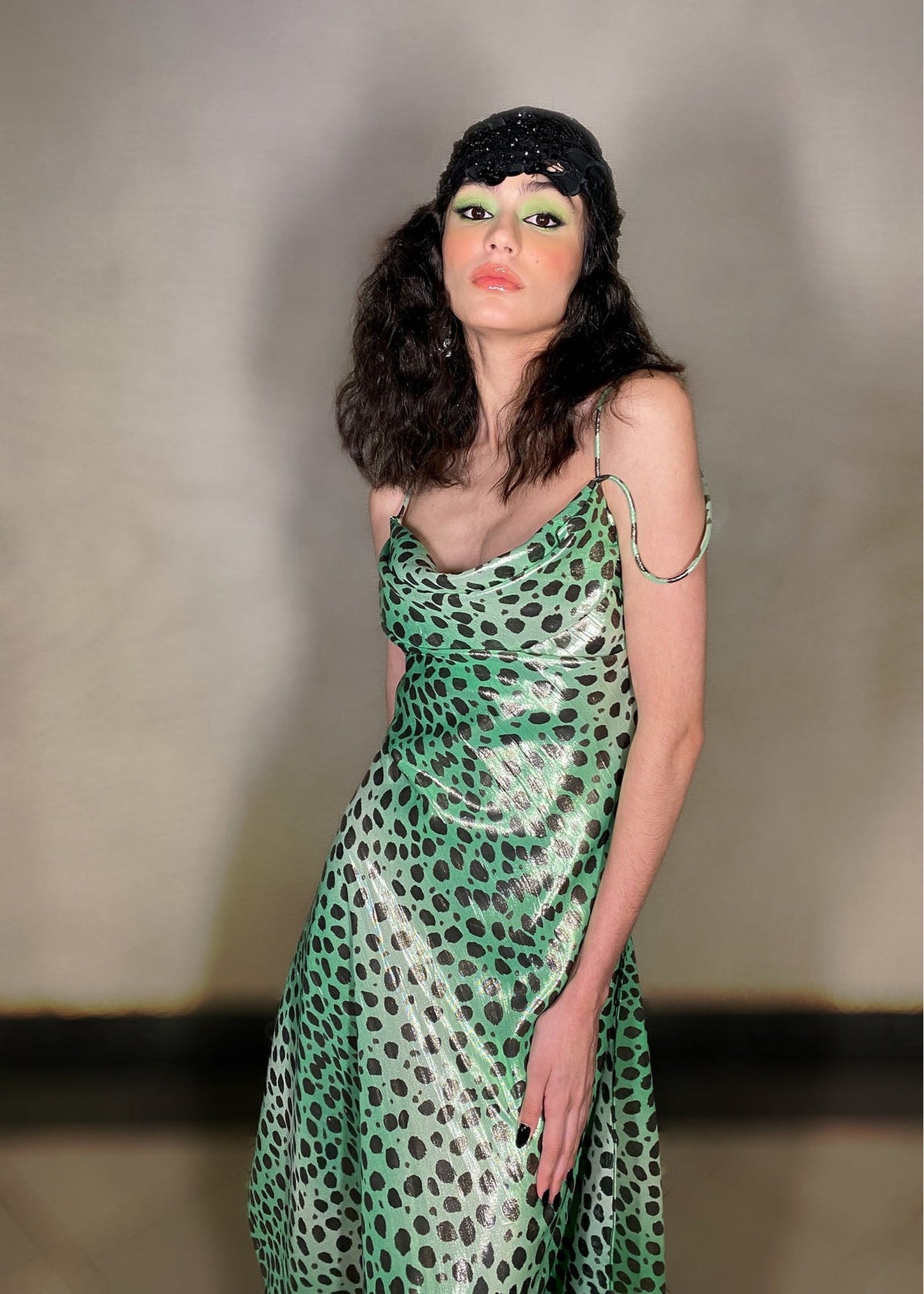 Emerald Leopard Silk Dress