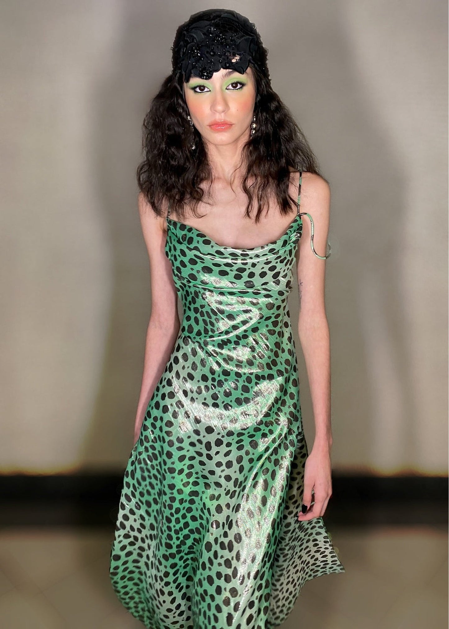 Emerald Leopard Silk Dress