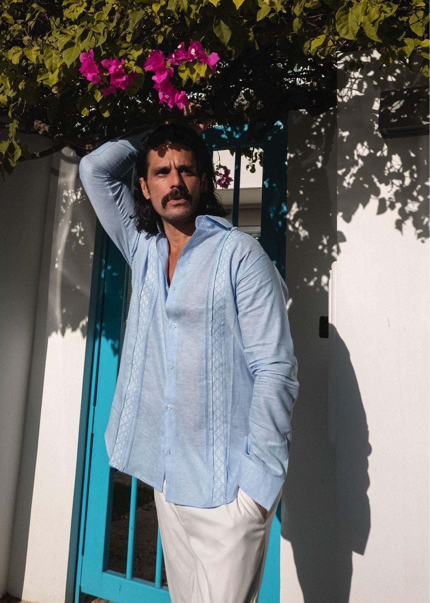 San Miguel Long Sleeve Guayabera Shirt, 100% Italian Linen shirt, classic Latin-inspired shirt, white guayabera with embroidery, embroidered guayabera, elegant long sleeve shirt, breathable linen guayabera, versatile guayabera shirt, sophisticated guayabera design