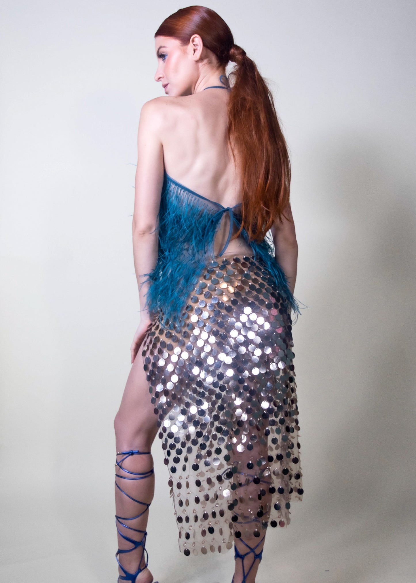 Silver High-Slit Midi Skirt - Pura Stella