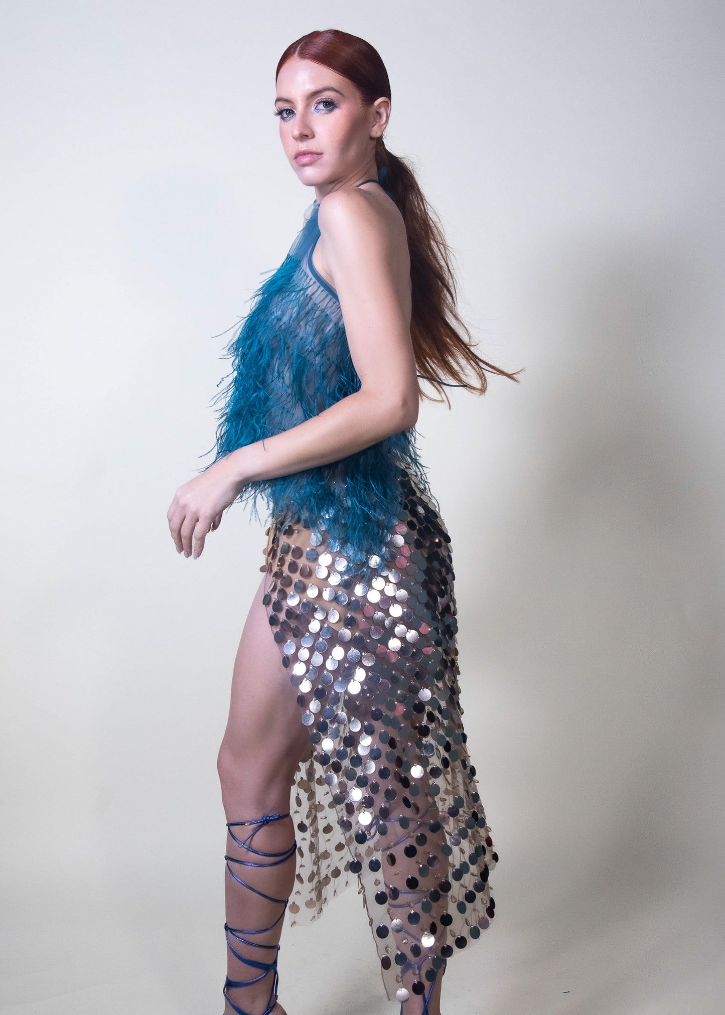 Silver High-Slit Midi Skirt - Pura Stella