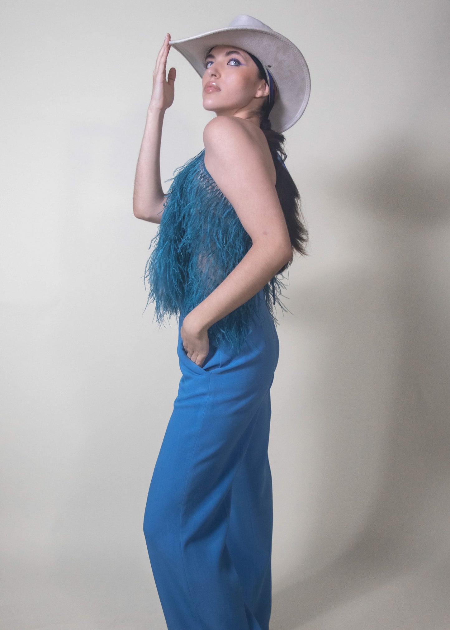 Look 11 - Limited Indigo Ostrich Feathers Top - Pura Stella