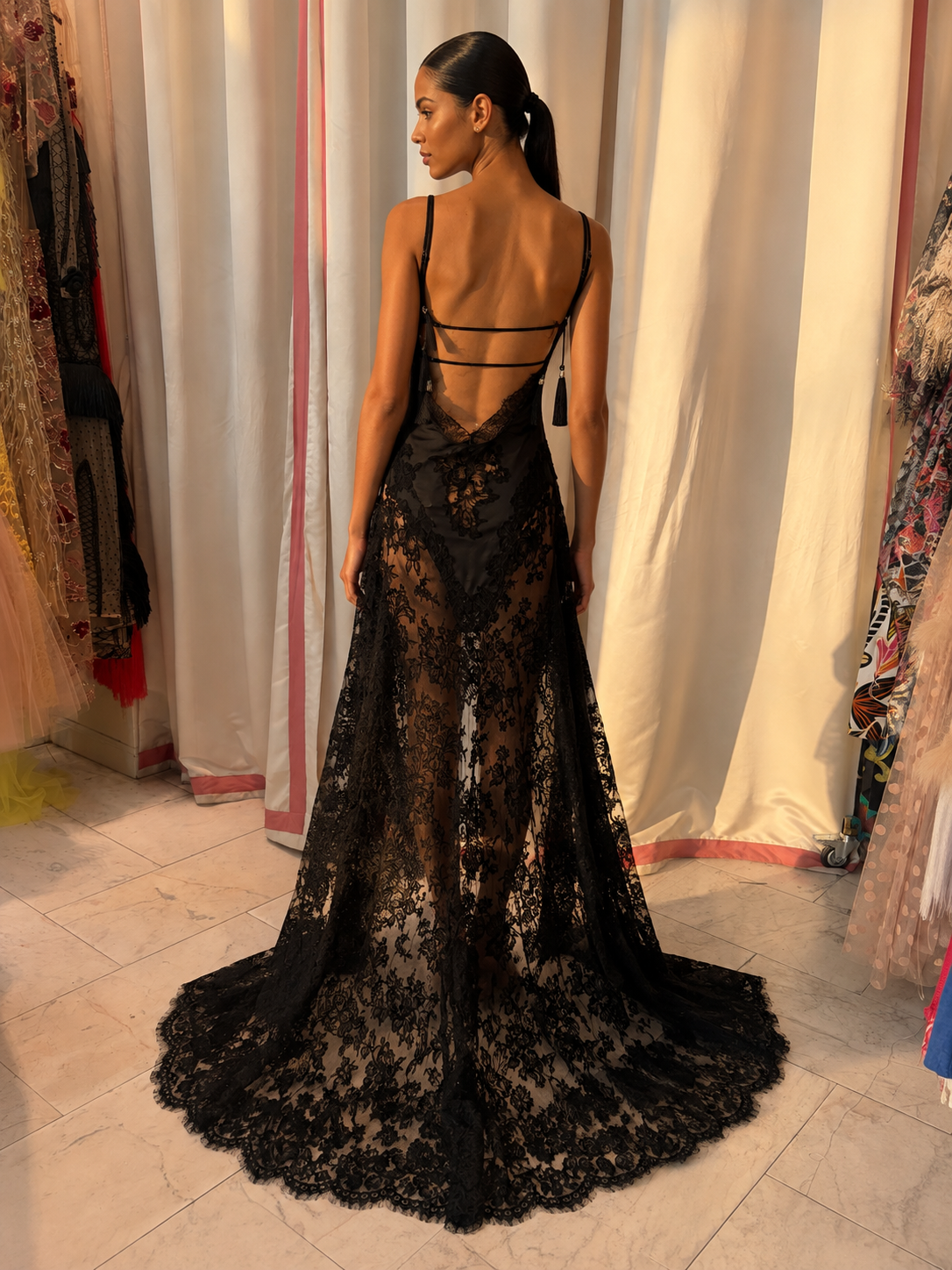 Black Lace Evening Gown