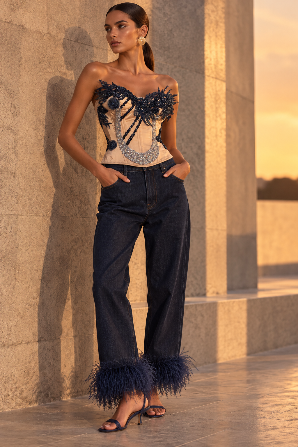 Blue Palm Trees Corset