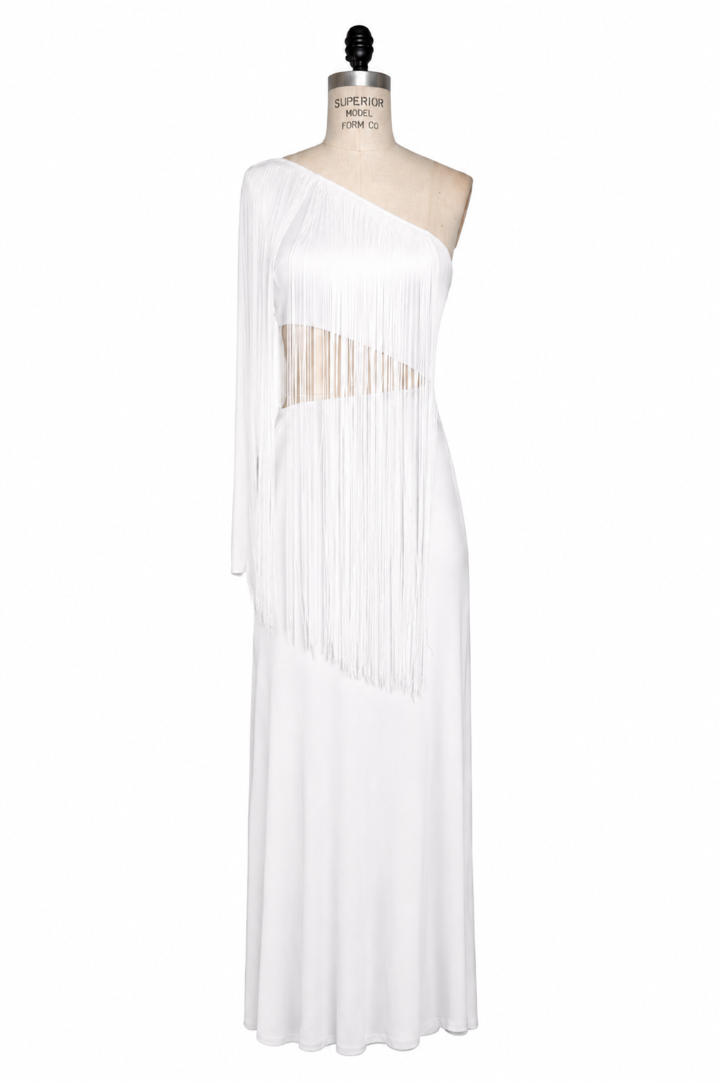 White Fringe Asymmetric Dress