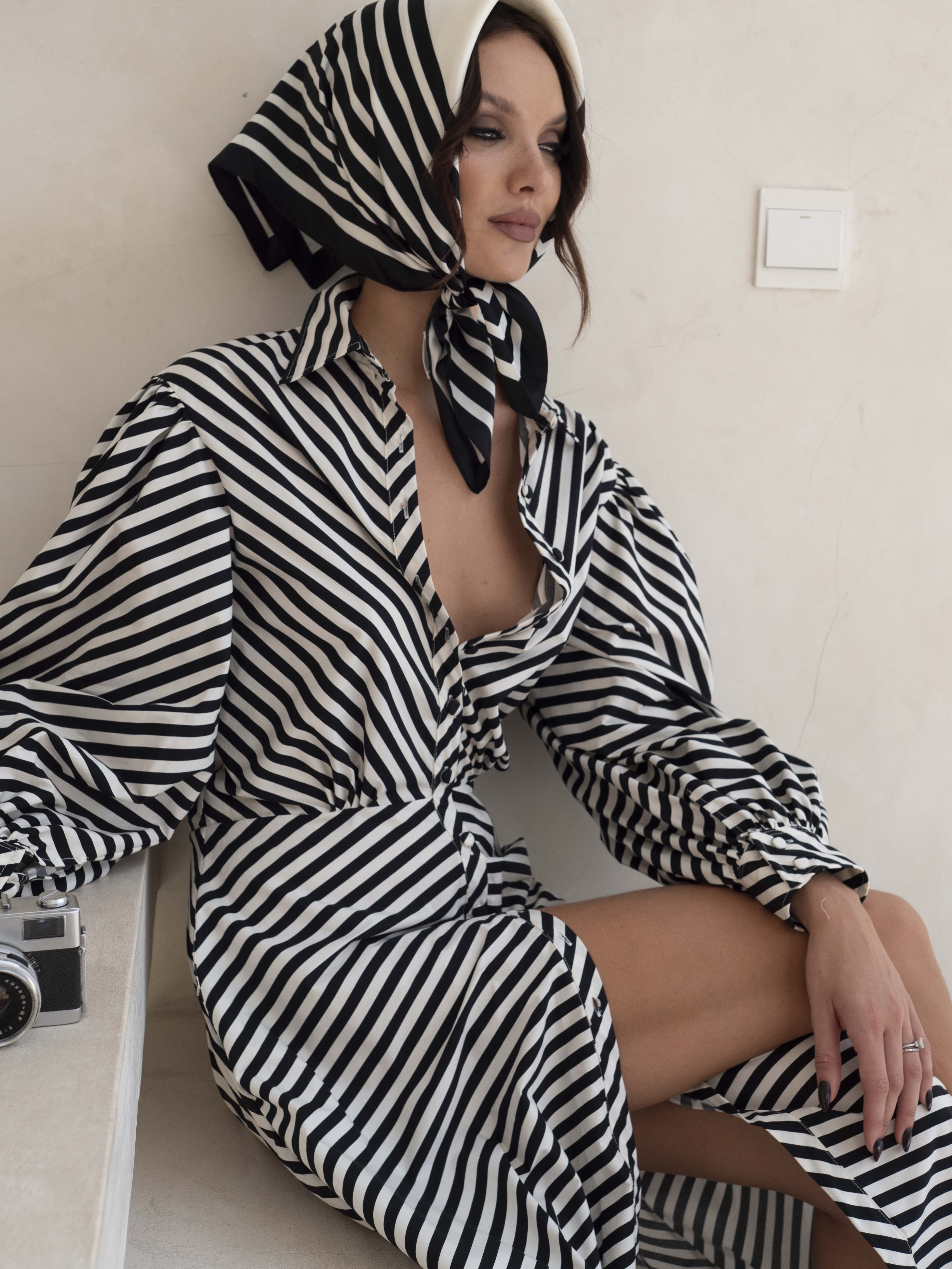 Carmen Dress- Black/White Stripes