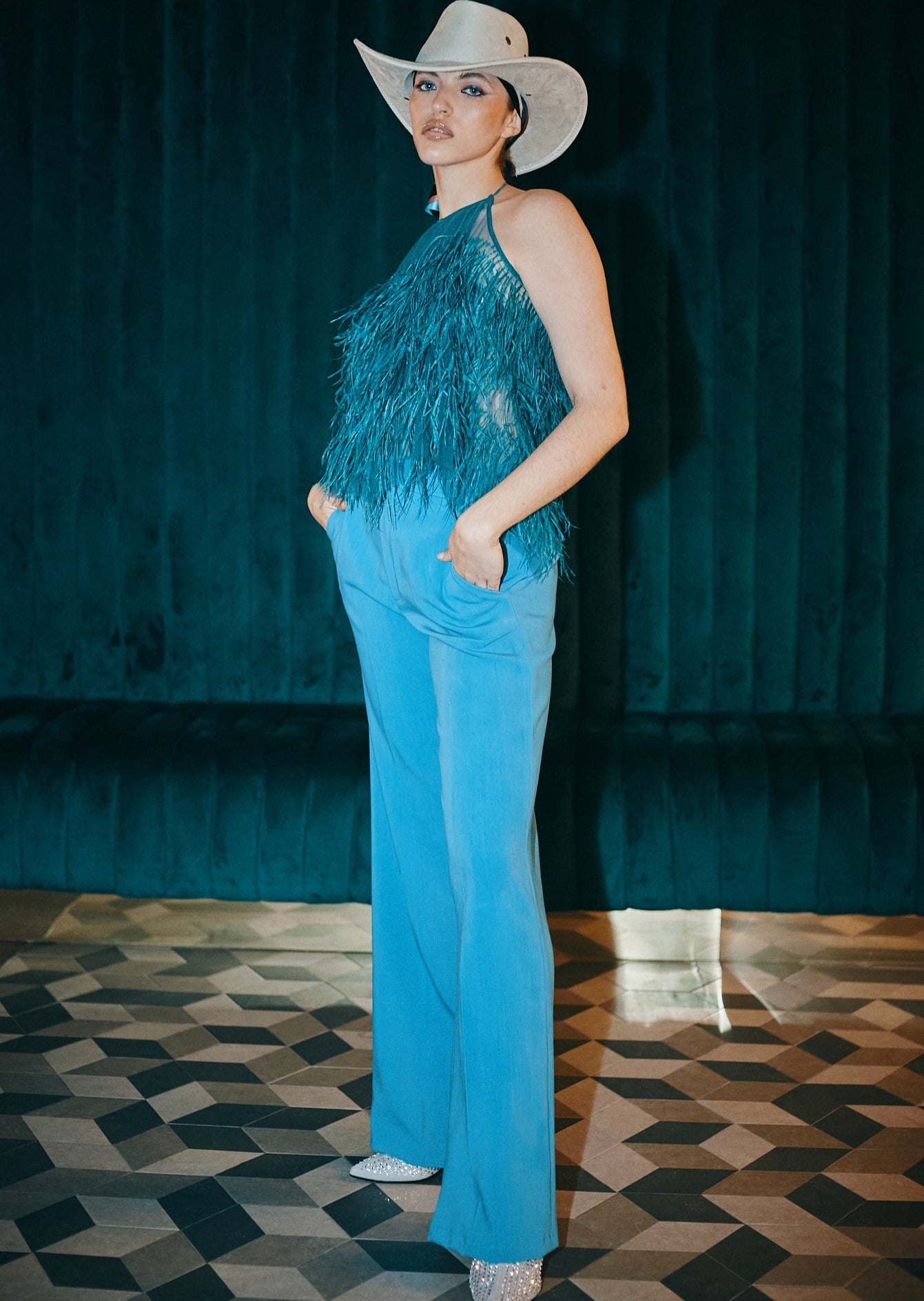 Look 11 - Limited Indigo Ostrich Feathers Top - Pura Stella