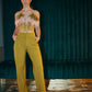 Look 28: Pura Stella - Limited Olive Green and Pink Cropped Top Made with Ostrich Feathers