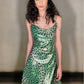 Emerald Leopard Silk Dress