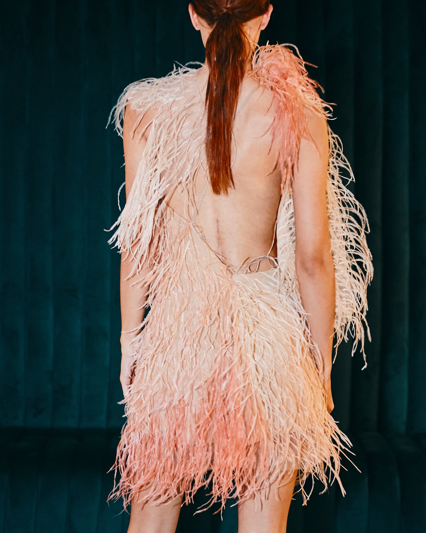 Pinks & Corals Ostrich Feathers Dress - Pura Stella