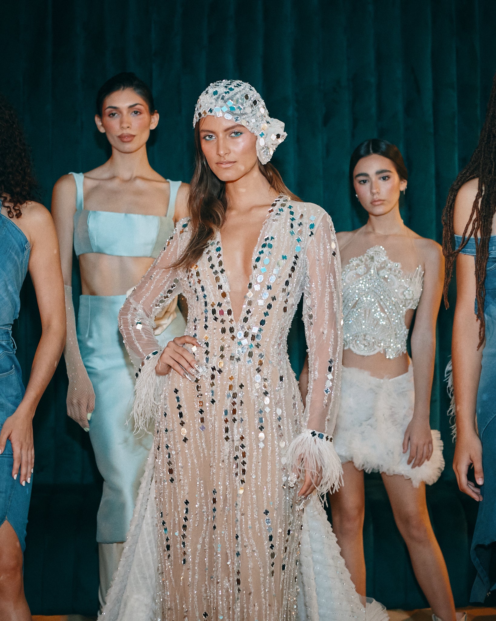 Finale Gown, 2023 Couture Pura Stella Collection, alta costura gown, handcrafted Puerto Rico, hand-made embroidery, ostrich feathers, luxurious fabric, fully lined gown, limited edition dress, made-to-order gown, elegant eveningwear, high-fashion gown, bespoke couture dress