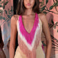 Santa Fe Fringes Open-Back Midi Dress - Cream / Pink