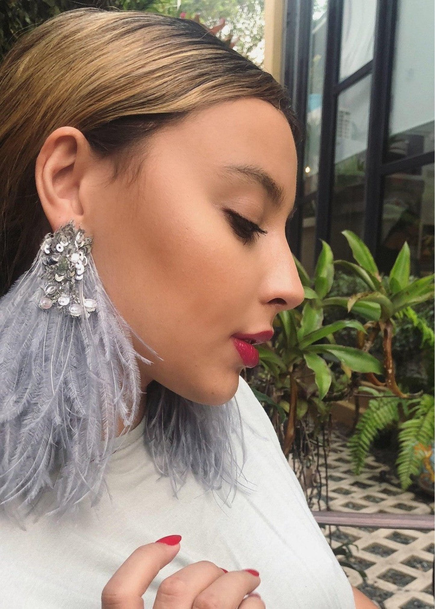 Feathered Earrings Gray - Stella Nolasco