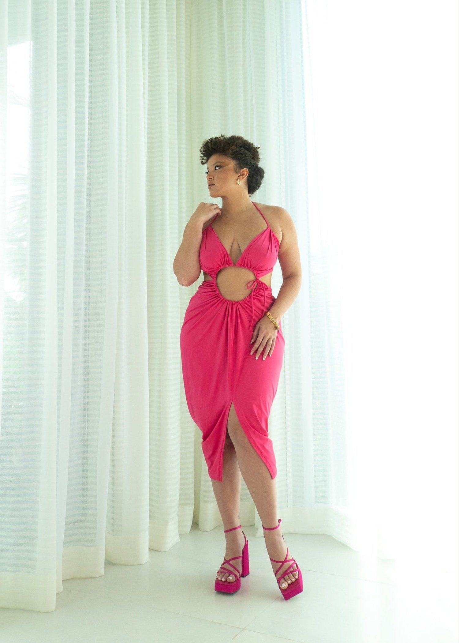 AKA Cutout Halter Dress - Hot Pink