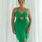 AKA Cutout Halter Dress with Feathers - Emerald Green