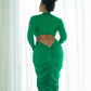 Ariana's Long Sleeve Dress with Feathers- Emerald Green