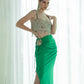 Andrea's Cutout Skirt with Feathers - Emerald Green