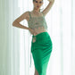 Andrea's Cutout Skirt with Feathers - Emerald Green