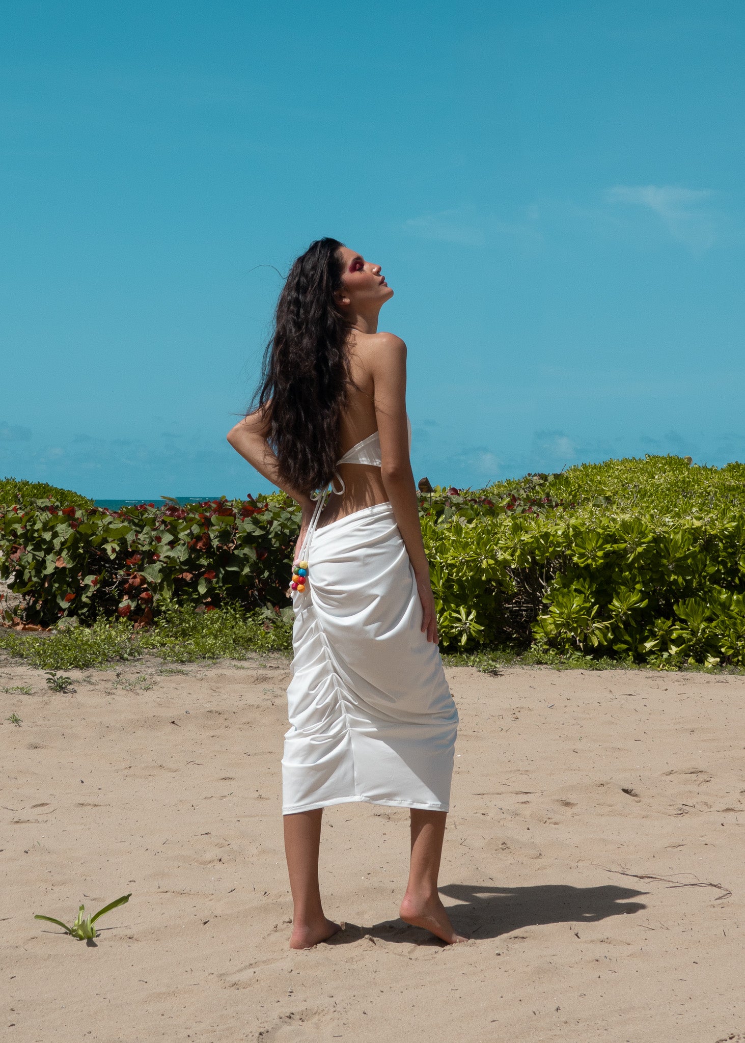 AKA Cutout Halter Dress - Cloud White and Color Beads