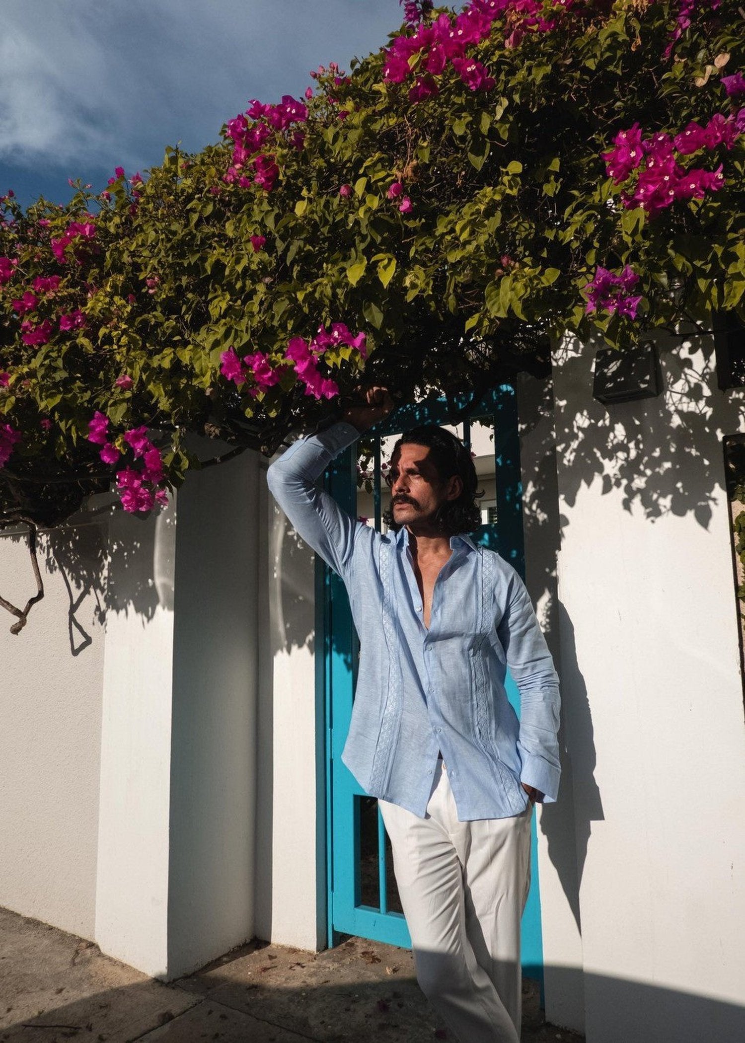 San Miguel Long Sleeve Guayabera Shirt, 100% Italian Linen shirt, classic Latin-inspired shirt, white guayabera with embroidery, embroidered guayabera, elegant long sleeve shirt, breathable linen guayabera, versatile guayabera shirt, sophisticated guayabera design