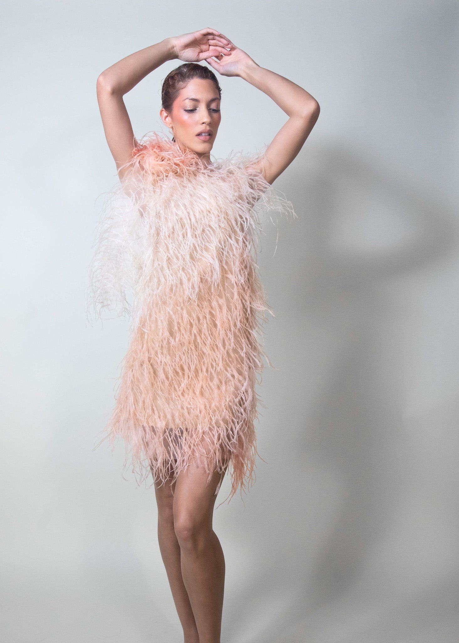 Pinks & Corals Ostrich Feathers Dress - Pura Stella