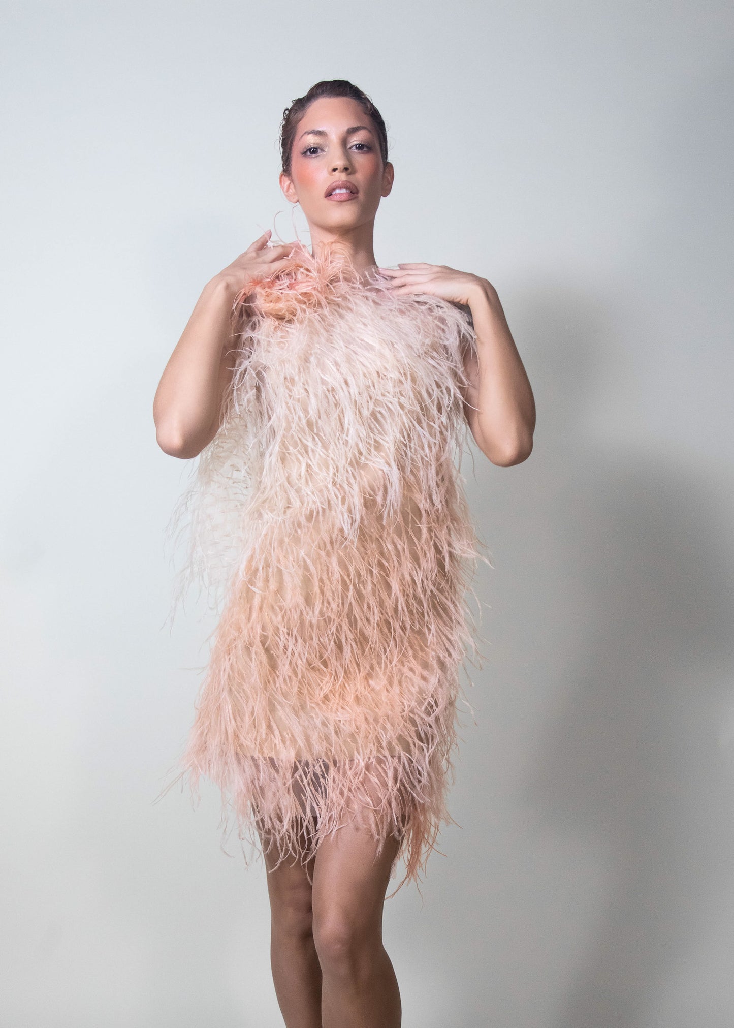 Pinks & Corals Ostrich Feathers Dress - Pura Stella