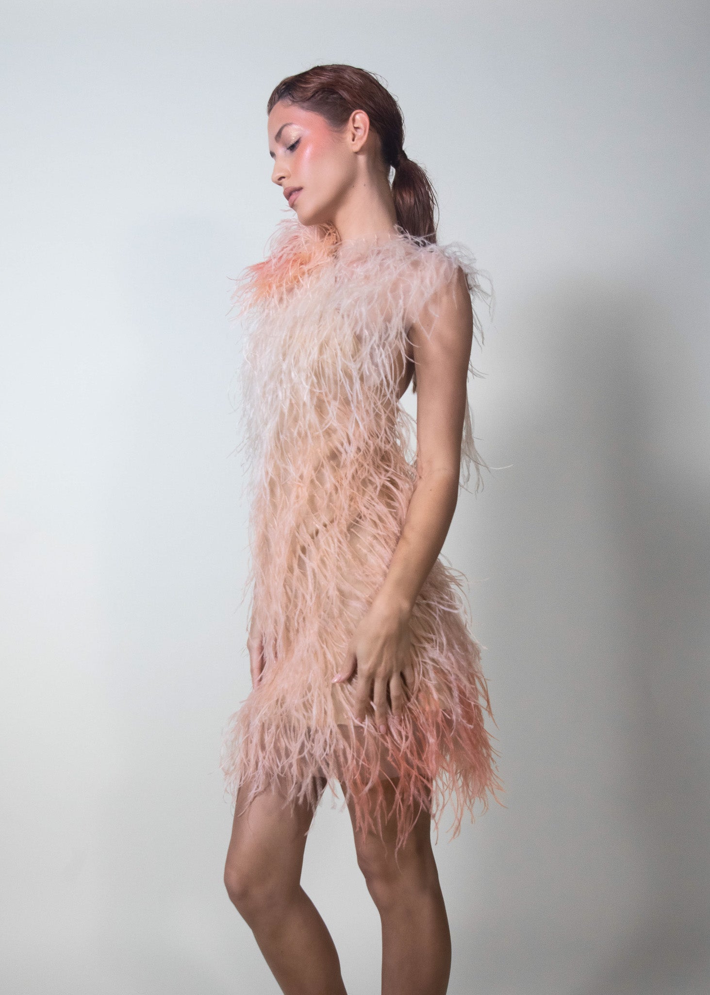 Custom Mini Dress, Ostrich Feathers Dress, Alta Costura 2023, Pura Stella Collection, Asymmetrical Dress, Backless Dress, Luxury Fashion, One-Of-A-Kind Dress