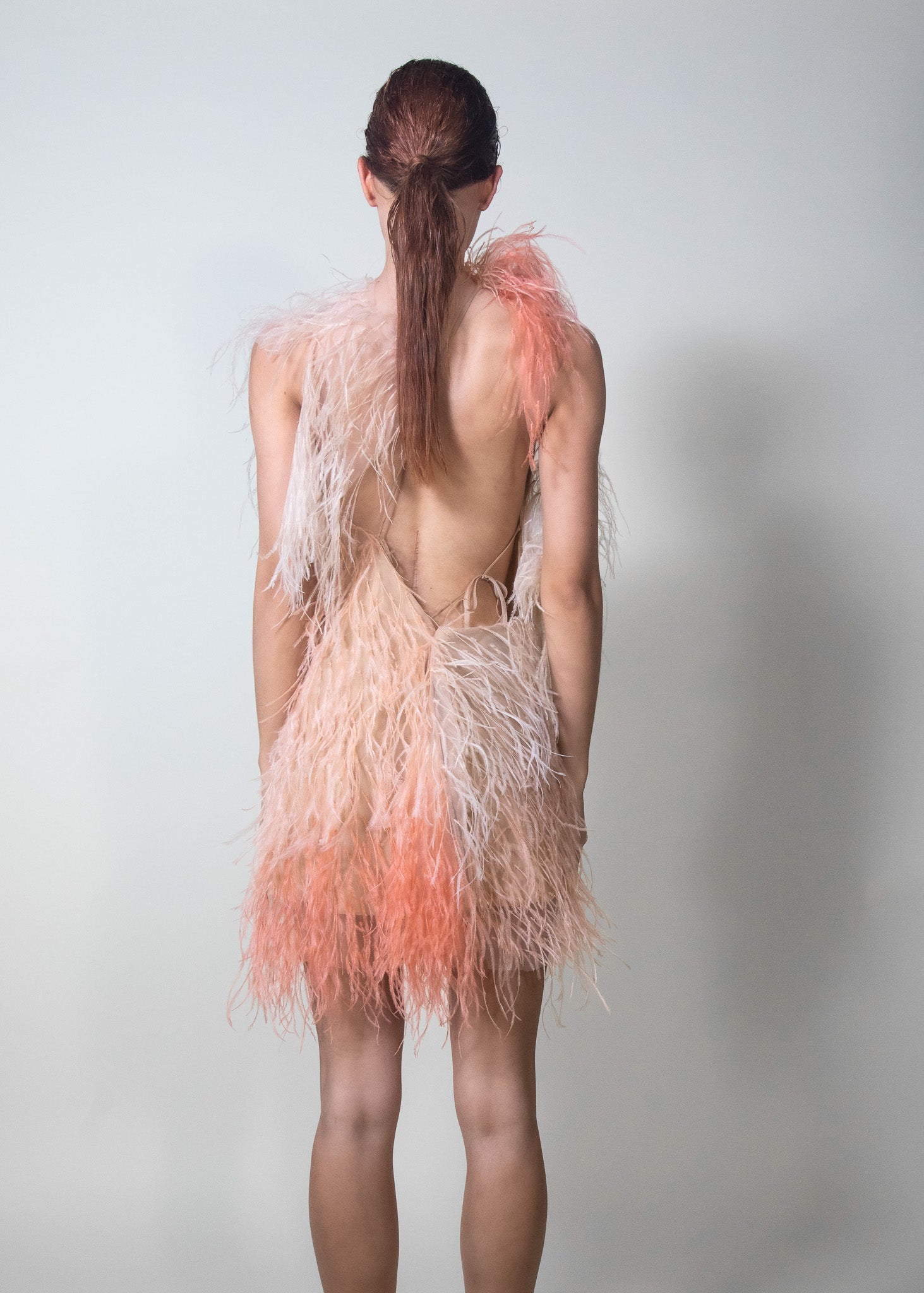 Pinks & Corals Ostrich Feathers Dress - Pura Stella