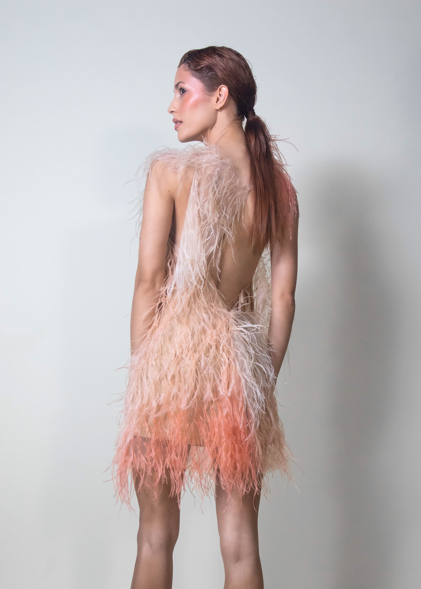 Pinks & Corals Ostrich Feathers Dress - Pura Stella