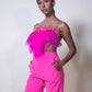 Look 33: Pura Stella - Limited Magenta Cropped Top Made with Ostrich Feathers