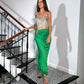 Andrea's Cutout Skirt with Feathers - Emerald Green